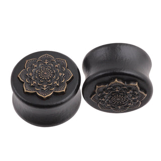 New Style 2PCS Black Natural Wood Mandala Flower Ear Plugs Tunnels Ear Expanders Earring Gauges Piercing Plug Ears Body Jewelry Alodia Store