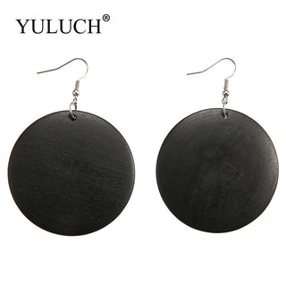 Vintage Simple Solid Round Natural Wood Earrings Dangle Earrings Big Circle Earrings Jewelry Euramerican style For Women Alodia Store