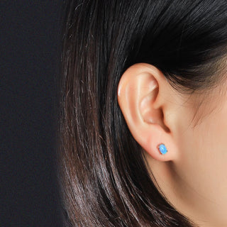 Sterling Silver Stud Earrings for Women Cute 4mm Created Oval White Pink Blue Fire Opal Earrings Alodia Store