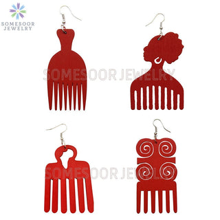 SOMESOOR 4 Styles Colorful African Comb Wooden Drop Earrings Engraved Afrocentric Ethnic Wood Dangle Jewelry For Women Gifts Alodia Store