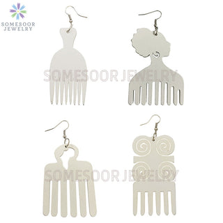 SOMESOOR 4 Styles Colorful African Comb Wooden Drop Earrings Engraved Afrocentric Ethnic Wood Dangle Jewelry For Women Gifts Alodia Store