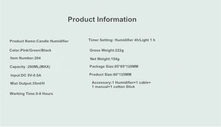 280ML Air Humidifier LED Candle Ultrasonic Cool Alodia Store