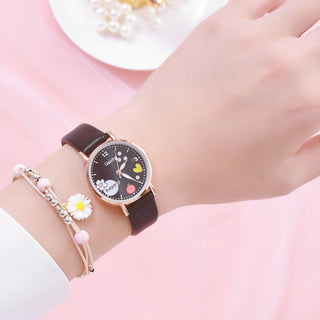 Kids Watches Pink Cute Children's Wristwatch Cartoon Pattern Quartz Watch Set For Girls Fashion Students' Clock relogio infantil Alodia Store