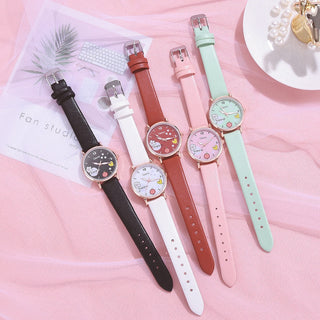 Kids Watches Pink Cute Children's Wristwatch Cartoon Pattern Quartz Watch Set For Girls Fashion Students' Clock relogio infantil Alodia Store