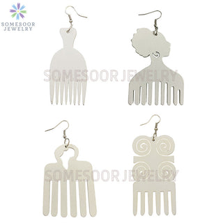 SOMESOOR 4 Styles Colorful African Comb Wooden Drop Earrings Engraved Afrocentric Ethnic Wood Dangle Jewelry For Women Gifts Alodia Store