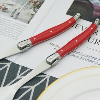 2pcs 10'' Red Salad Spoon set Laguiole Stainless steel Spoon Western Dinnerware Black ABS Handle Party Cake Dessert Tool Kitchen Alodia Store