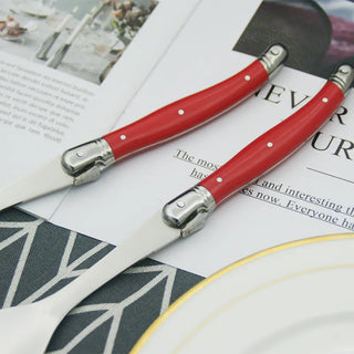 2pcs 10'' Red Salad Spoon set Laguiole Stainless steel Spoon Western Dinnerware Black ABS Handle Party Cake Dessert Tool Kitchen Alodia Store