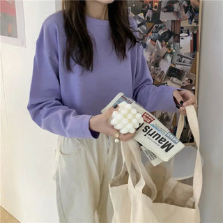 Candy Colors Loose Long Sleeve T-shirts Women Spring Daily Student All-match Casual Streetwear Short Style Tops Basic Undershirt Alodia Store