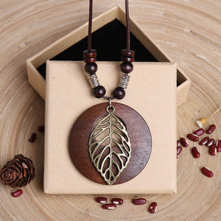 Vintage Ethnic Style Wooden Necklace Owl Leaves Beaded Pendant Choker Long Chain Sweater Dress Neck Jewelry Accessories Alodia Store