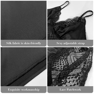 Nightgown Lace-Up Silky Patchwork Mini Sleeping Dress Alodia Store