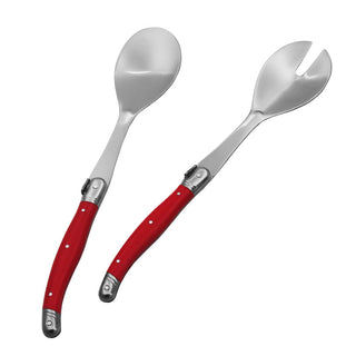 2pcs 10'' Red Salad Spoon set Laguiole Stainless steel Spoon Western Dinnerware Black ABS Handle Party Cake Dessert Tool Kitchen Alodia Store