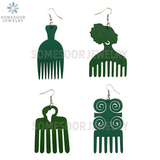 SOMESOOR 4 Styles Colorful African Comb Wooden Drop Earrings Engraved Afrocentric Ethnic Wood Dangle Jewelry For Women Gifts Alodia Store