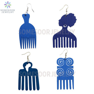 SOMESOOR 4 Styles Colorful African Comb Wooden Drop Earrings Engraved Afrocentric Ethnic Wood Dangle Jewelry For Women Gifts Alodia Store
