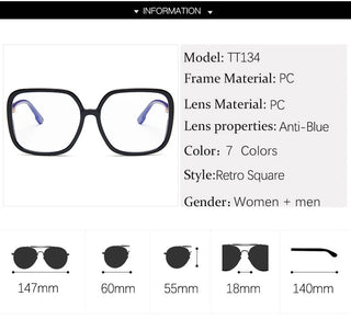 computer blue light glasses Big Square eye glass frame for women Retro vintage clear Women's transparent glasses Optical Frame Alodia Store