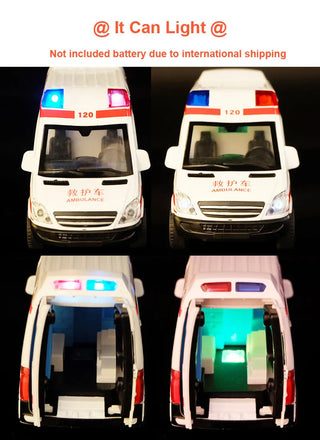 Hospital Rescue Ambulance Emergency Police Alloy Metal Diecast Cars Model Sound Light Educational Kids Toys For Childr Alodia Store