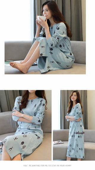 Fdfklak Plus size 100% cotton nightdress women spring autumn nightgowns female long sleeve sleep dress women's nightshirt M-3XL Alodia Store