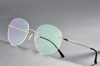 Titanium Alloy Rimless Glasses Frame Men Ultralight Round Eyeglasses Myopia Prescription Frames For Women Optical Eye Glass Alodia Store