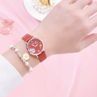 Kids Watches Pink Cute Children's Wristwatch Cartoon Pattern Quartz Watch Set For Girls Fashion Students' Clock relogio infantil Alodia Store