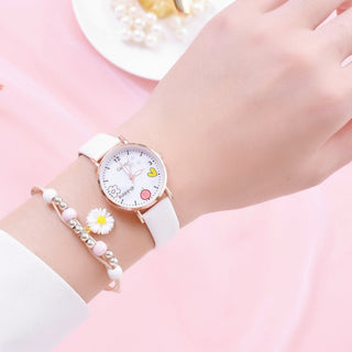 Kids Watches Pink Cute Children's Wristwatch Cartoon Pattern Quartz Watch Set For Girls Fashion Students' Clock relogio infantil Alodia Store