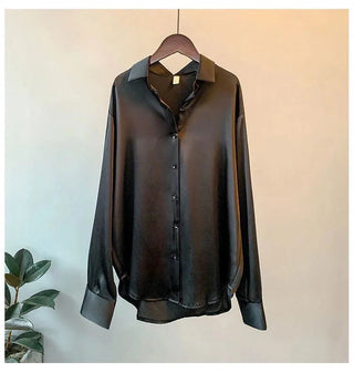 Satin Shirt Womens Clothing Silk Shirts Ovearsized Vintage Blouse Office Lady Sheer Top Longsleeve Dress Shirt Ladies Overshirt Alodia Store