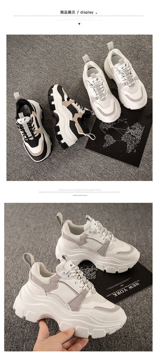 Women Sneakers Fashion Chunky Shoes Thick Sole Female Mesh Lace Up Platform Vulcanize Shoes Casual Footwear White Walking Shoes alodia store