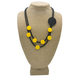 YD&YDBZ Multi Color Round Wooden Short Necklace For Women Punk Style Leather Rope Statement Necklaces Yellow Jewelry Accessories Alodia Store