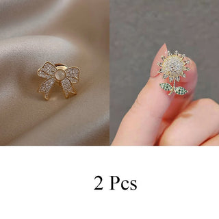 Fashion Brooch Set Flower Bow Brooches for Women Metal Anti-glare Lapel Pin Fixed Clothes Pins Sweater Coat Clothing Accessories alodia store