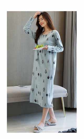 Fdfklak Plus size 100% cotton nightdress women spring autumn nightgowns female long sleeve sleep dress women's nightshirt M-3XL Alodia Store