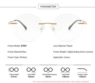 Titanium Alloy Rimless Glasses Frame Men Ultralight Round Eyeglasses Myopia Prescription Frames For Women Optical Eye Glass Alodia Store