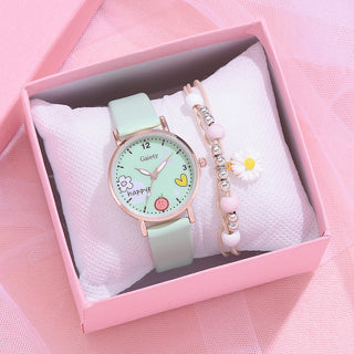 Kids Watches Pink Cute Children's Wristwatch Cartoon Pattern Quartz Watch Set For Girls Fashion Students' Clock relogio infantil Alodia Store