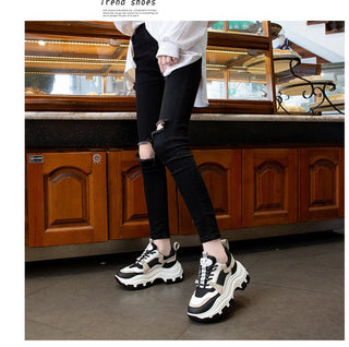 Women Sneakers Fashion Chunky Shoes Thick Sole Female Mesh Lace Up Platform Vulcanize Shoes Casual Footwear White Walking Shoes alodia store