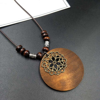 Vintage Ethnic Style Wooden Necklace Owl Leaves Beaded Pendant Choker Long Chain Sweater Dress Neck Jewelry Accessories Alodia Store