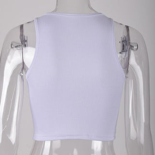 2023 New Summer Slim Render Short Top Sexy Women Sleeveless O Croptops Tank Tops Solid Black/White Crop Vest Cute Tops alodia store
