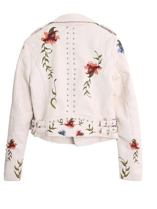 Ftlzz Women Floral Print Embroidery Faux Soft Leather Jacket Coat Alodia Store