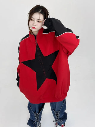 Spring Bomber Jacket Men Women Vintage Star Pattern Harajuku Alodia Store