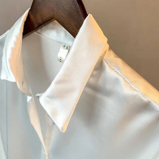 Satin Shirt Womens Clothing Silk Shirts Ovearsized Vintage Blouse Office Lady Sheer Top Longsleeve Dress Shirt Ladies Overshirt Alodia Store