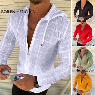 Fashion Long/Short sleeved Hoodie Zipper T shirt Men clothing Summer Solid color Casual Plaid print Open Stitch Th alodia store