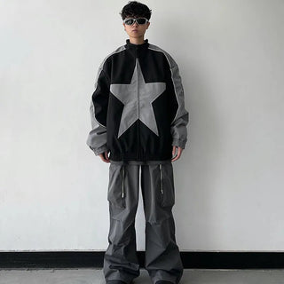 Spring Bomber Jacket Men Women Vintage Star Pattern Harajuku Alodia Store