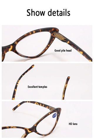 Women Cat Eye Reading Glasses Anti Blue Light Magnifying Computer Glasses Clear Lens Black Leopard Frame Plus Reading Glasses Alodia Store