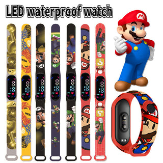 Super Mario children‘s Watch Cartoon Anime Character Luigi Luminous Bracelet Watch LED Touch Waterproof Sports kids watch gifts Alodia Store