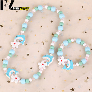 33 Style Colorful Wooden Cute Animal Flower Cartoon Children's Necklace Bracelet Girl's Child Jewelry Kids Toys Birthday Gifts Alodia Store