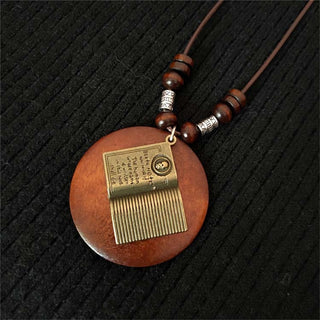 Ethnic Style Round Wood Beads Alloy Leaf Pendant Necklace For Women Girl Bohemian Sweater Chain Vintage Jewelry Accessories Gift Alodia Store