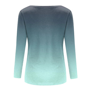 Women Blouse Longsleeve Women'S T-Shirt Fashion Casual Gradient Color Print V-Neck Slim Long Sleeve Top футболка оверсайз Alodia Store