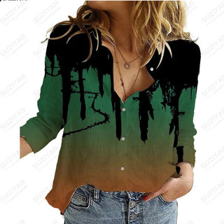 2023Women's Spring New LongSleeve Shirt Gradient Speckled 3D Printing Hot Selling Women's Polo Collar Single breasted Casual Top Alodia Store