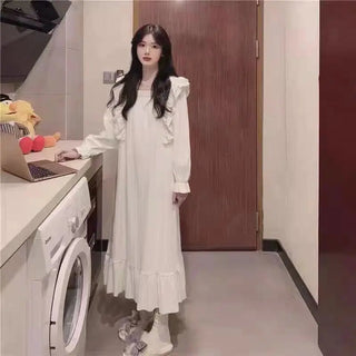 White Night Dress Women Korean Style Ruffles Alodia Store