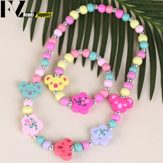 33 Style Colorful Wooden Cute Animal Flower Cartoon Children's Necklace Bracelet Girl's Child Jewelry Kids Toys Birthday Gifts Alodia Store
