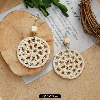 Wooden Vintage Earrings For Women Bohemian Style  Geometric Wood Earrings 2022 Trendy Retro Rattan Earrings Statement Jewelry Alodia Store