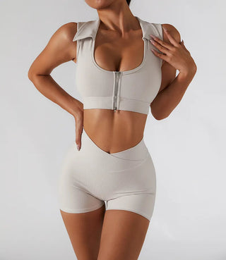 Chest Zipper Yoga Suit Women's Tracksuits Seamless Gym Workout Clothes 2 PCS Sexy Sportswear High Waist Leggings Bra Sports Set Alodia Store