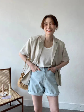 Cotton Linen Short-sleeved Coat Loose Alodia Store