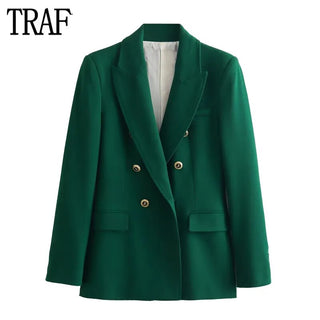 TRAF Green Women's Blazer Tailoring Double Breasted Blazer Alodia Store